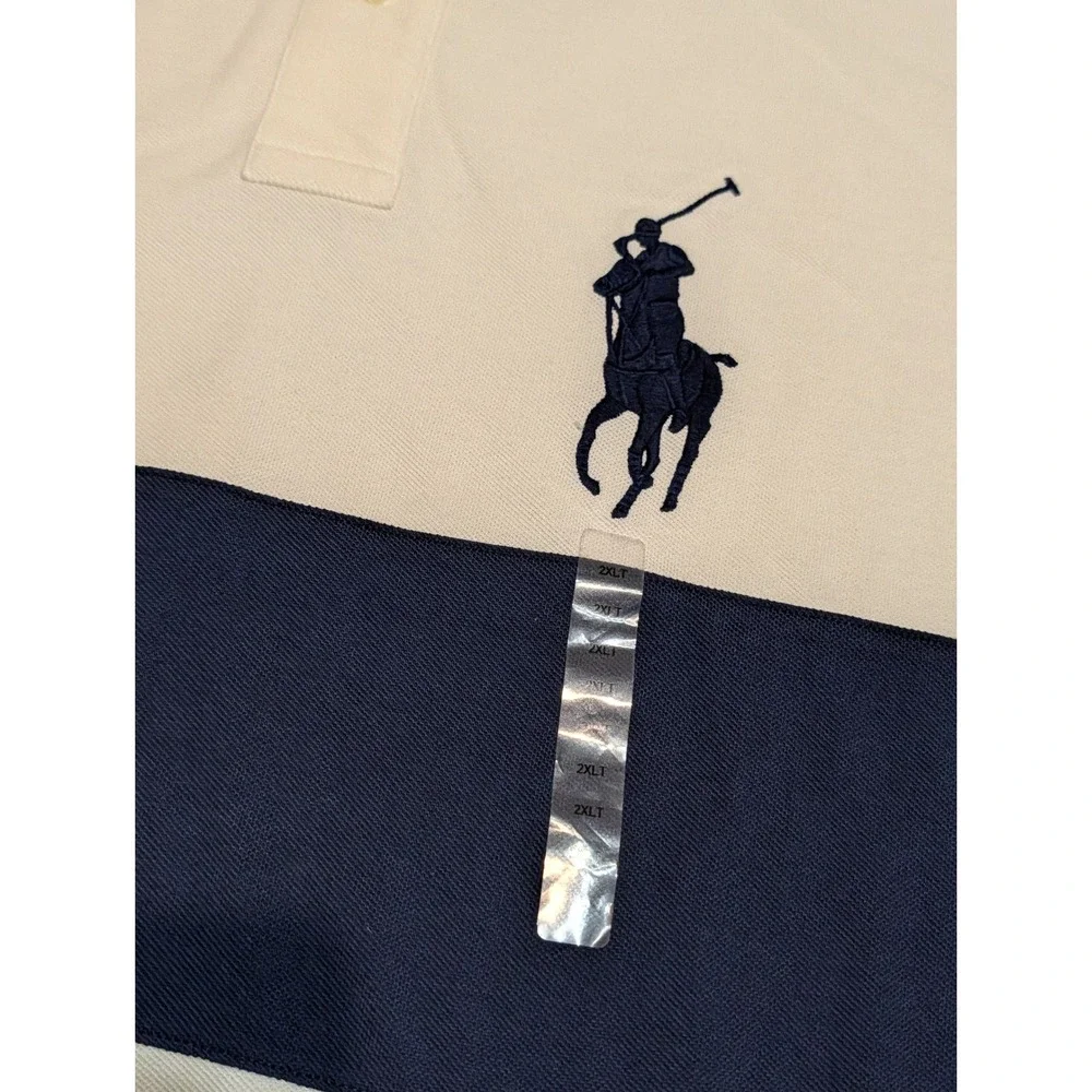 Polo Ralph Lauren Yacht Club Marine Tour Big Pony Polo Shirt Cream Navy 2XLT